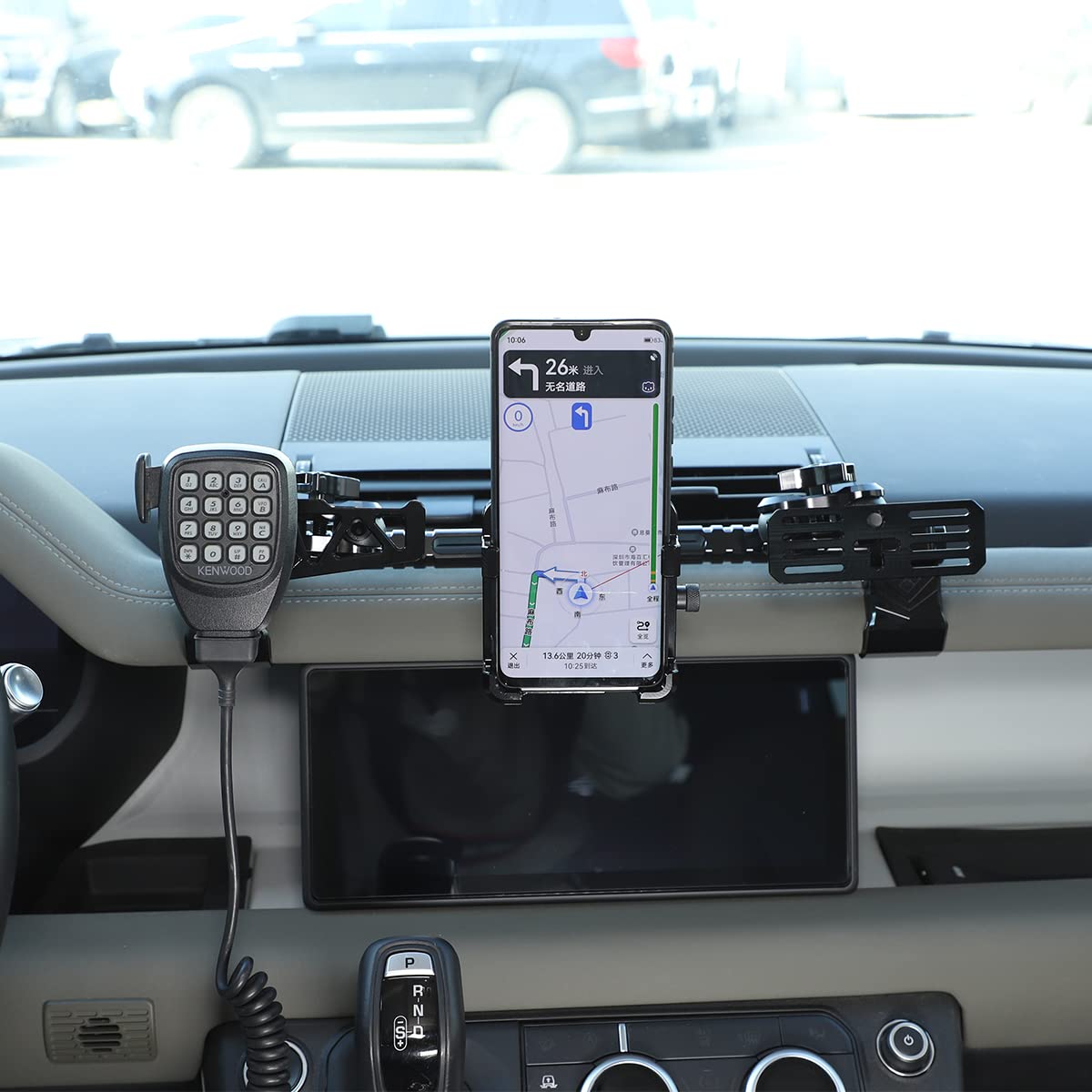 Uchwyt samochodowy na telefon komórkowy, uchwyt na telefon komórkowy z wentylacją, uchwyt Walkie-Talkie, do Land Rover Defender 90 110 130 2020-2022 stop aluminium czarny