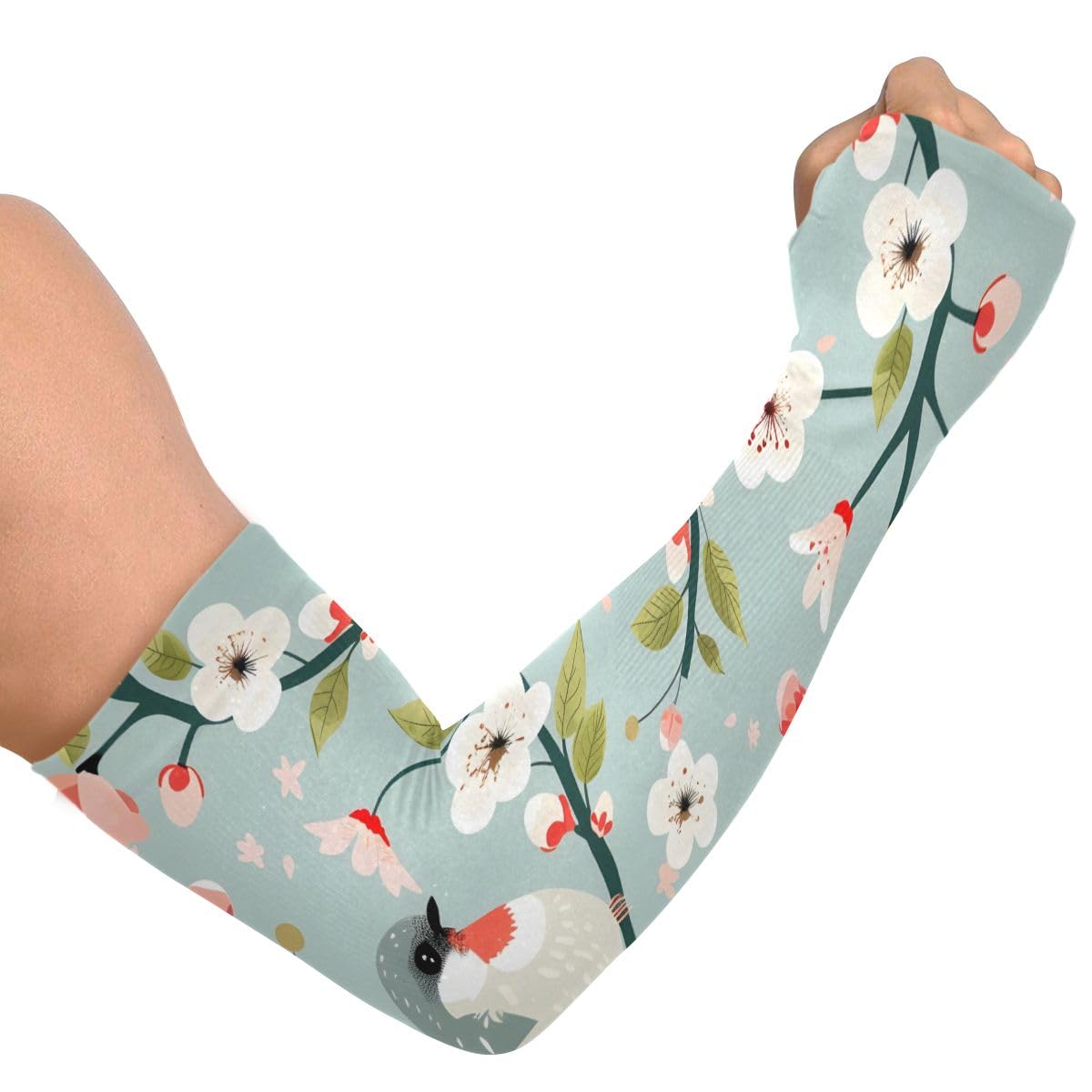 Cooling Arm Sleeves for Men Women UV Sun Protection Arm Covers Cute Birds A Branch Compression Sleeves Sports Football Golf Cycling