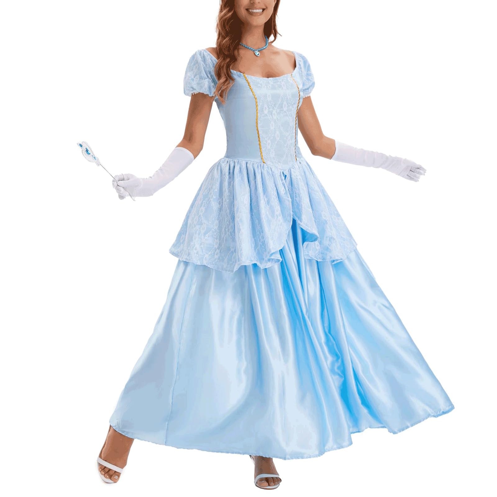 Damskie kostiumy na Halloween, seksowna księżniczka cosplay, fantazyjna sukienka na imprezę, długa suknia maxi z rękawiczkami i akcesoriami