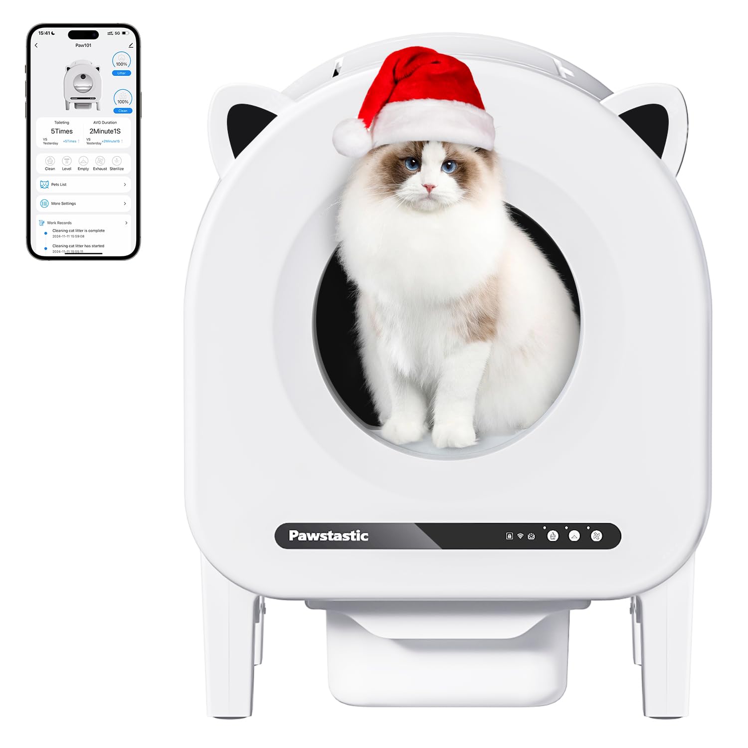 Self Cleaning Litter Box, 68 L Automatic Cat Litter Box for Multiple Cats, Robot with Dual Safety Protection, APP Control, Odor Removal Smart Litter Boxes, 2 Roll Trash Bags