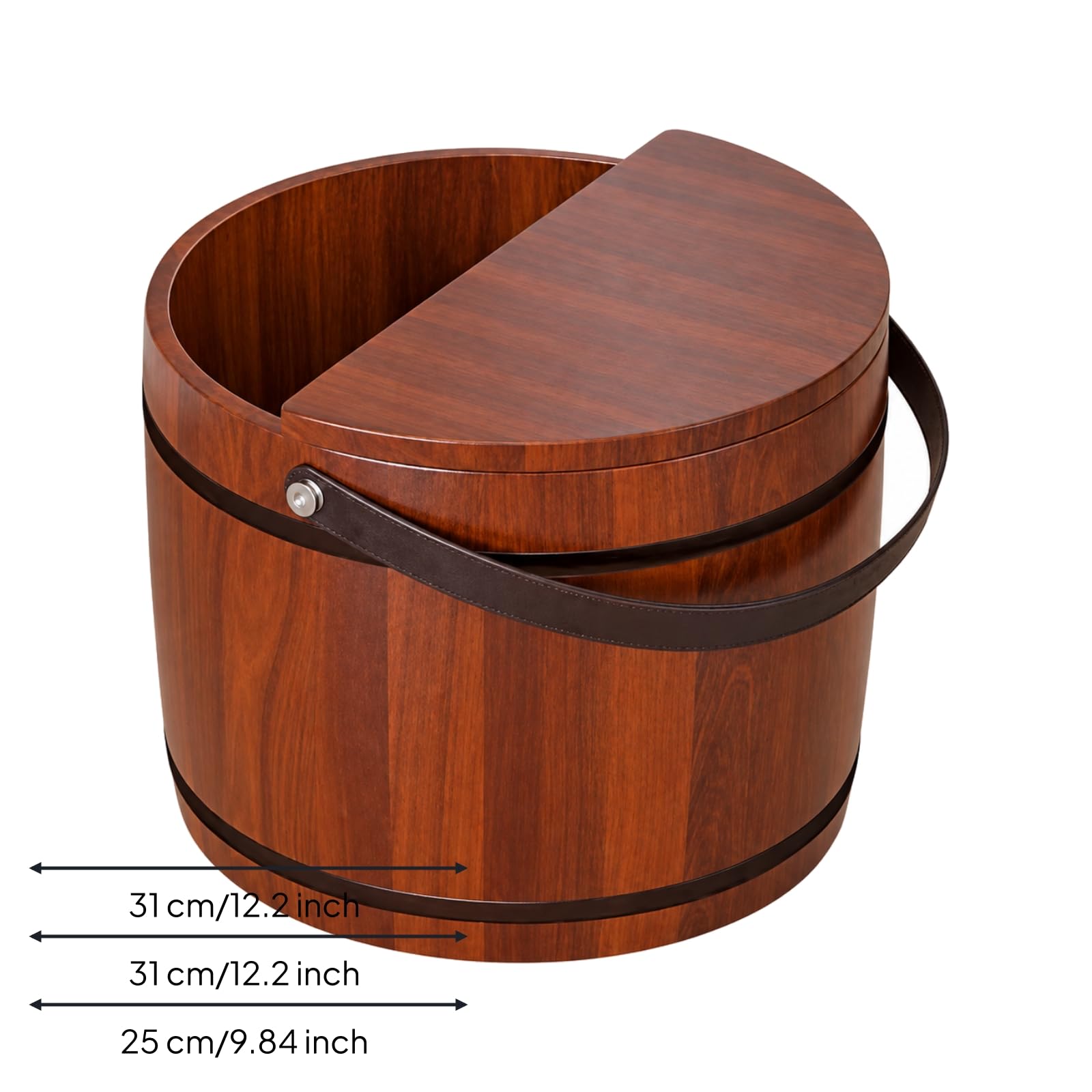 Ronyme Secchio Cilindrico in Cedro per Bagno dei Piedi Portatile Vasca Pediluvio in Legno Massello con Maniglia Robusta per Appassionati di Benessere, Casa, Massaggio, 25x31cm