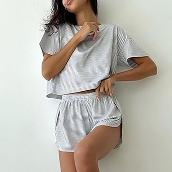 Sereluxe Pajama Set, Split Shorts Pajama Set, Soft & Seductive Pajama Set Women Striped Split Short Pajama Sets(Pink,Large)