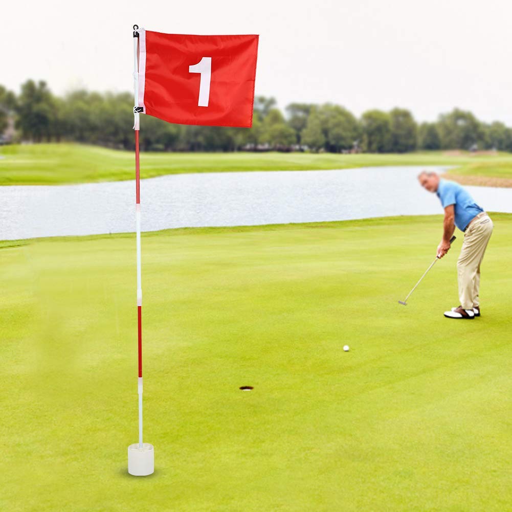 Ejoyous - Juego de banderas de agujero de golf (5 banderas de portátiles con bandera roja banderín y putting Cup mástil de bandera verde extraíble