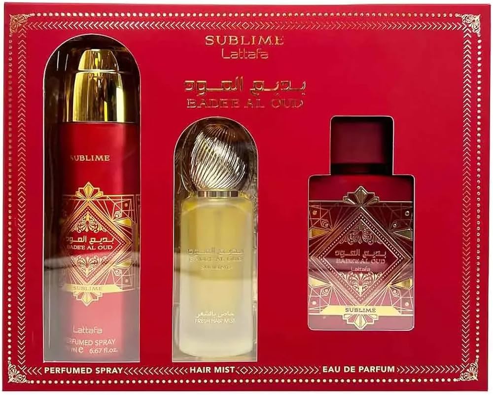 Amazon.com: Lattafa Badee Al Oud Sublime - Set unisex de 3 piezas (Eau de  Parfum Spray de 3.4 oz + 1.7 oz para el cabello + 6.7 oz desodorante en ...