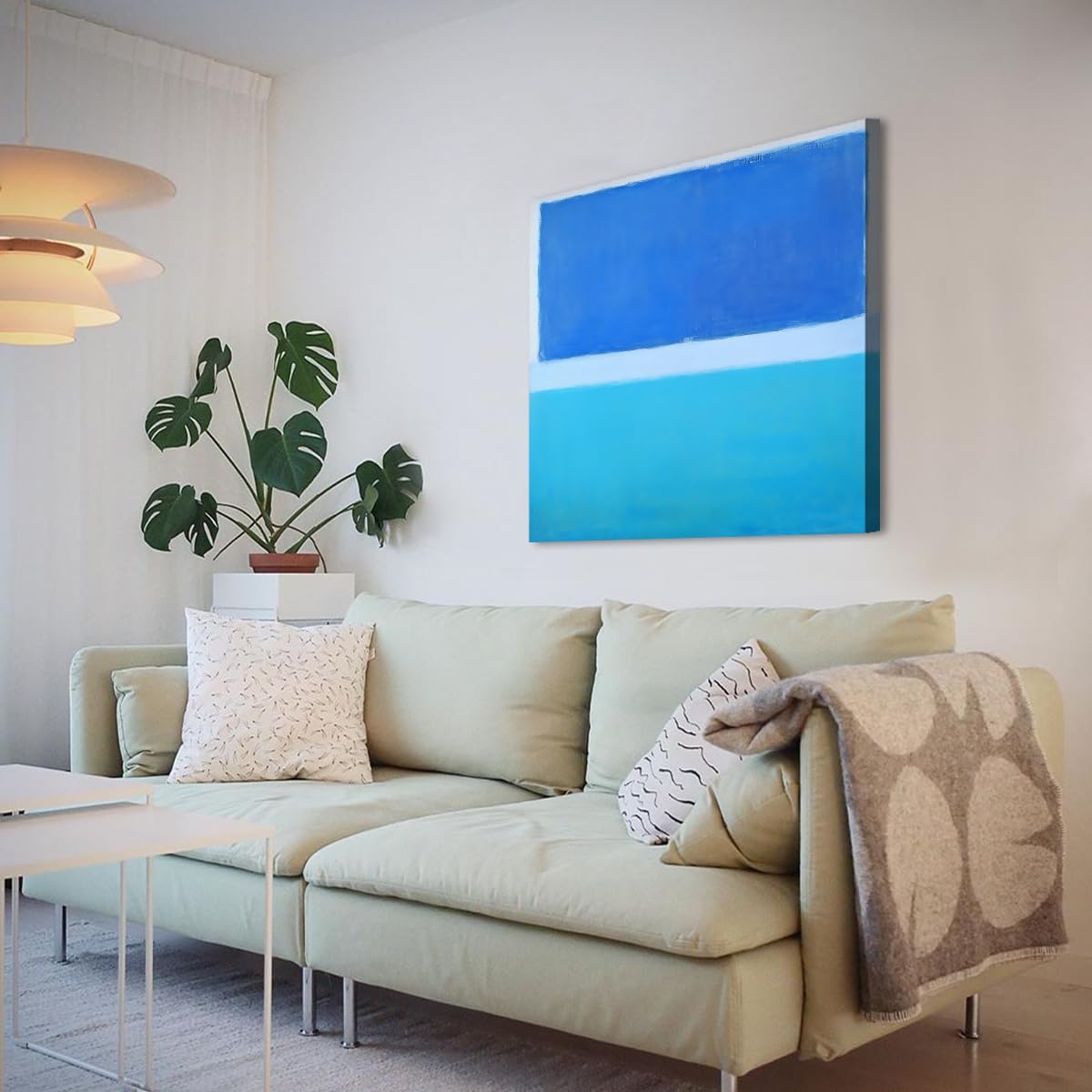 Via Vela Ciel bleu vif Toile océanique Art mural Peinture murale abstraite moderne Tonalité Horizon côtière Affiche pour salon Chambre décoration intérieure 80x80cm