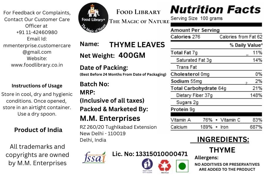 Food Library The Magic Of Nature Dried Thyme Leaves (400 g) - Image 2 thumbnail