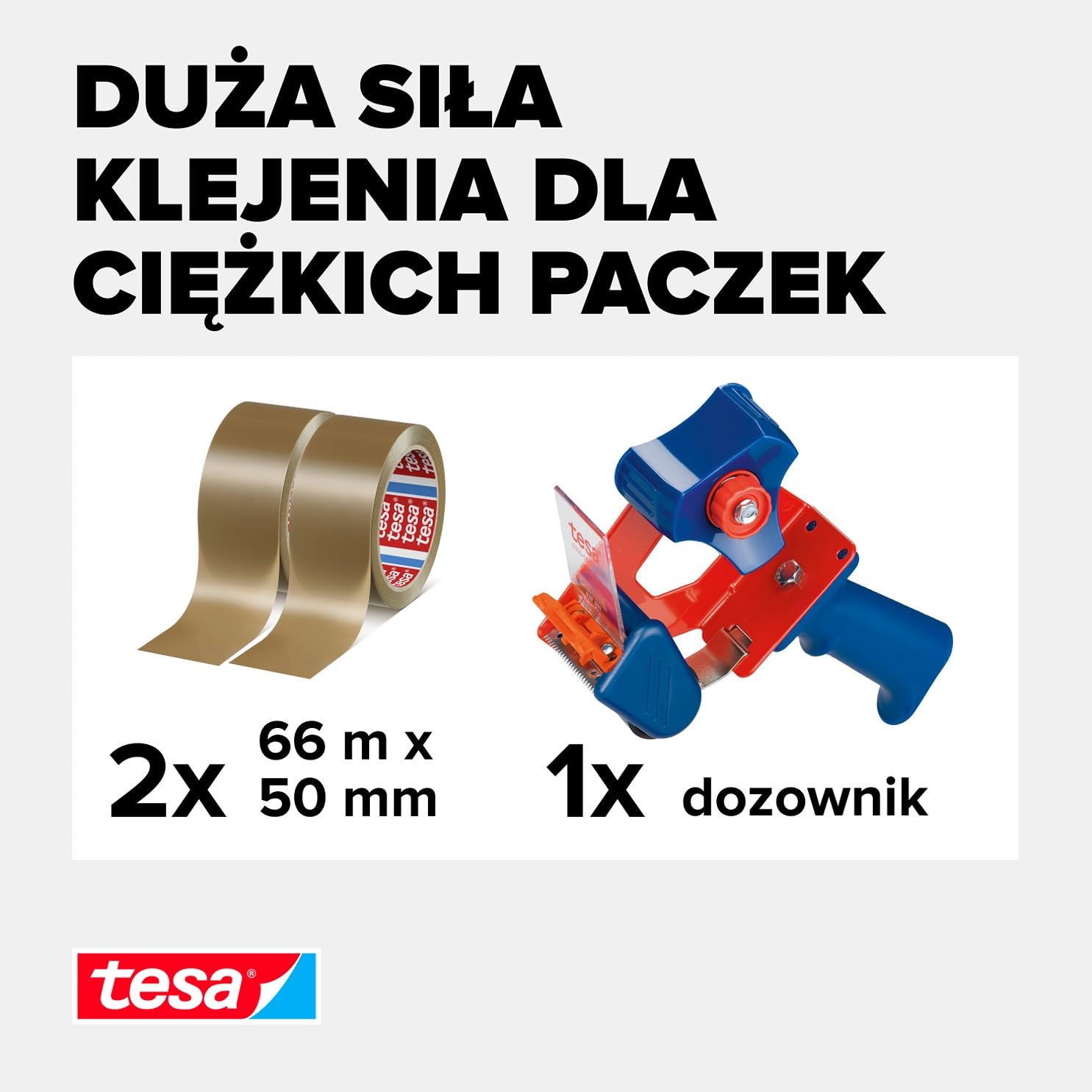 tesapack® PROMO mocna taśma pakowa w zestawie z dyspenserem – taśma samoprzylepna z aplikatorem tesapack® – ciche odwijanie – duża wytrzymałość – do ciężkich paczek