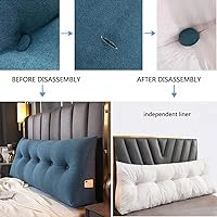 Vista 4 de Almohada triangular grande de cuña de lectura, cojín para cabecero de cama, cojín para cabecero, cojín para cama individual, matrimonial, Queen, Azul