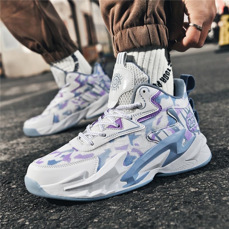 Męskie oddychające buty do koszykówki z amortyzującą przyczepnością Trwałość Modne codzienne sportowe(Blue,41 EU)