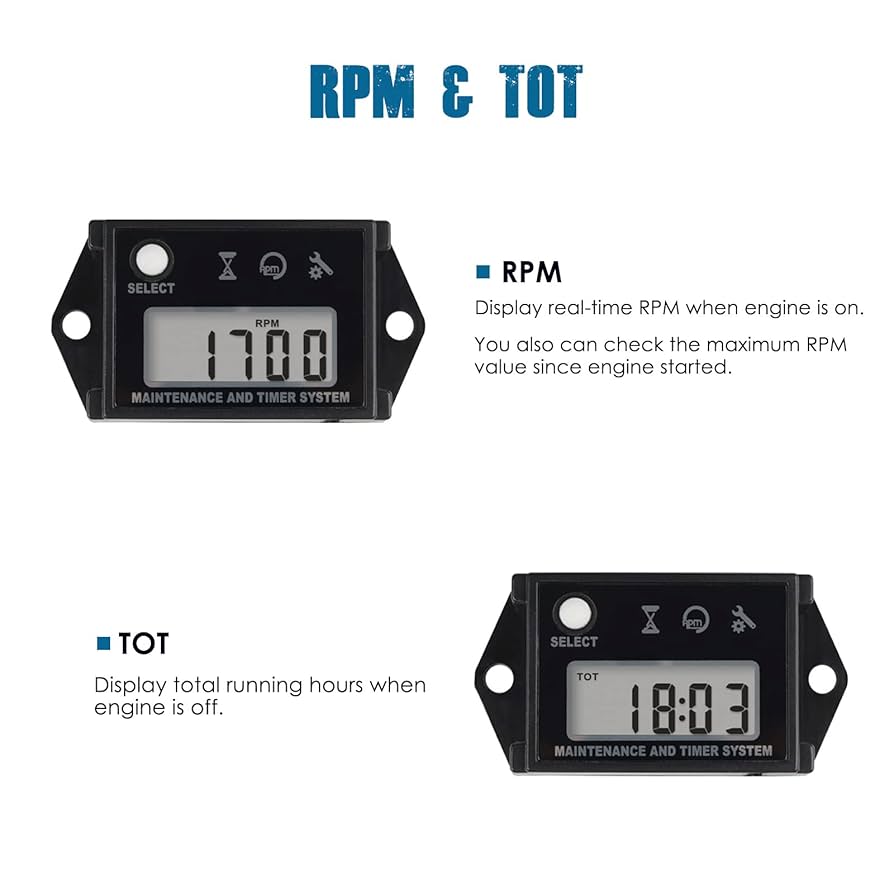 Amazon.com: Runleader 數位小時計轉速計,適用於小型引擎、維護