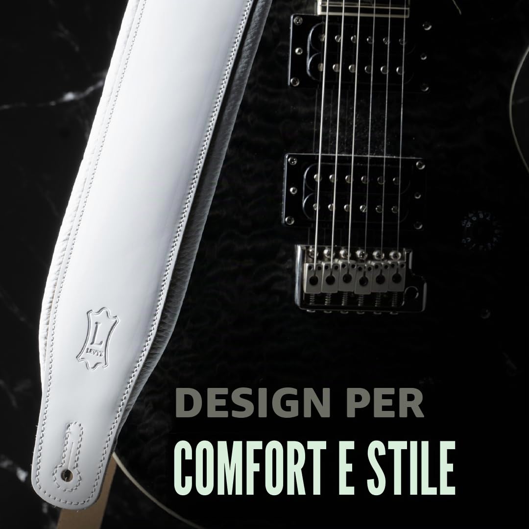 Levy's, M26PD-BLK Tracolla in pelle pieno fiore imbottita Black 3", Larghezza 3" (7.62 cm,) Lunghezza Regolabile da 37" (94 cm) a 51" (129.5 cm), Colore Black