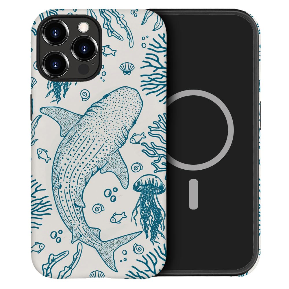 DAIZAG Case Compatible with iPhone 16 Pro, [Compatible with MagSafe],Shockproof Protective Phone Case for Girl Women - Whale Shark Ocean Coral Reefs
