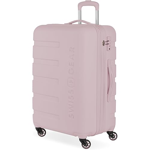 SwissGear 7366 Signature Hardside Expandable Luggage with Spinner Wheels, TSA Lock, Pink, Checked-Medium 23-Inch