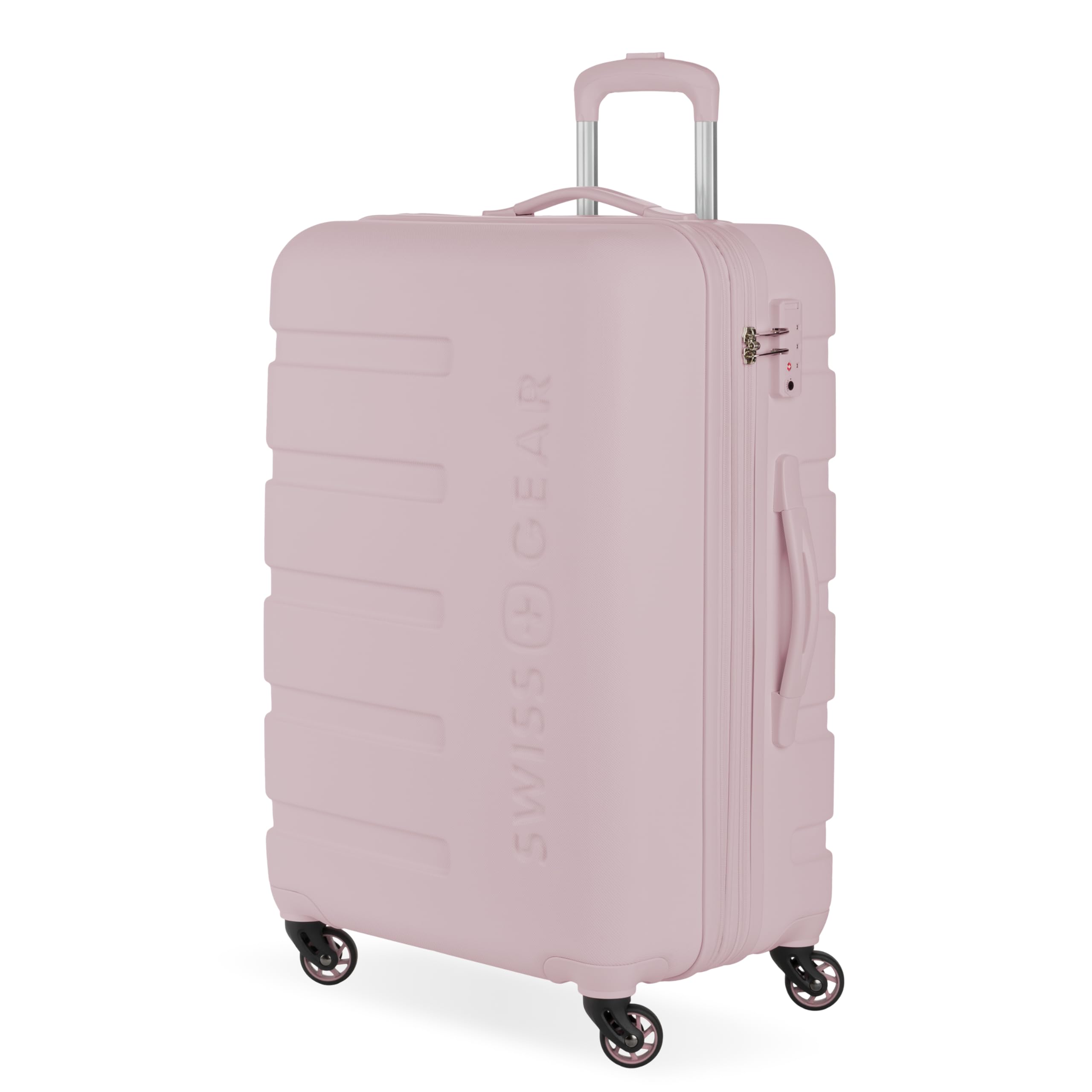 SwissGear 7366 Signature Hardside Expandable Luggage with Spinner Wheels, TSA Lock, Pink, Checked-Medium 23-Inch