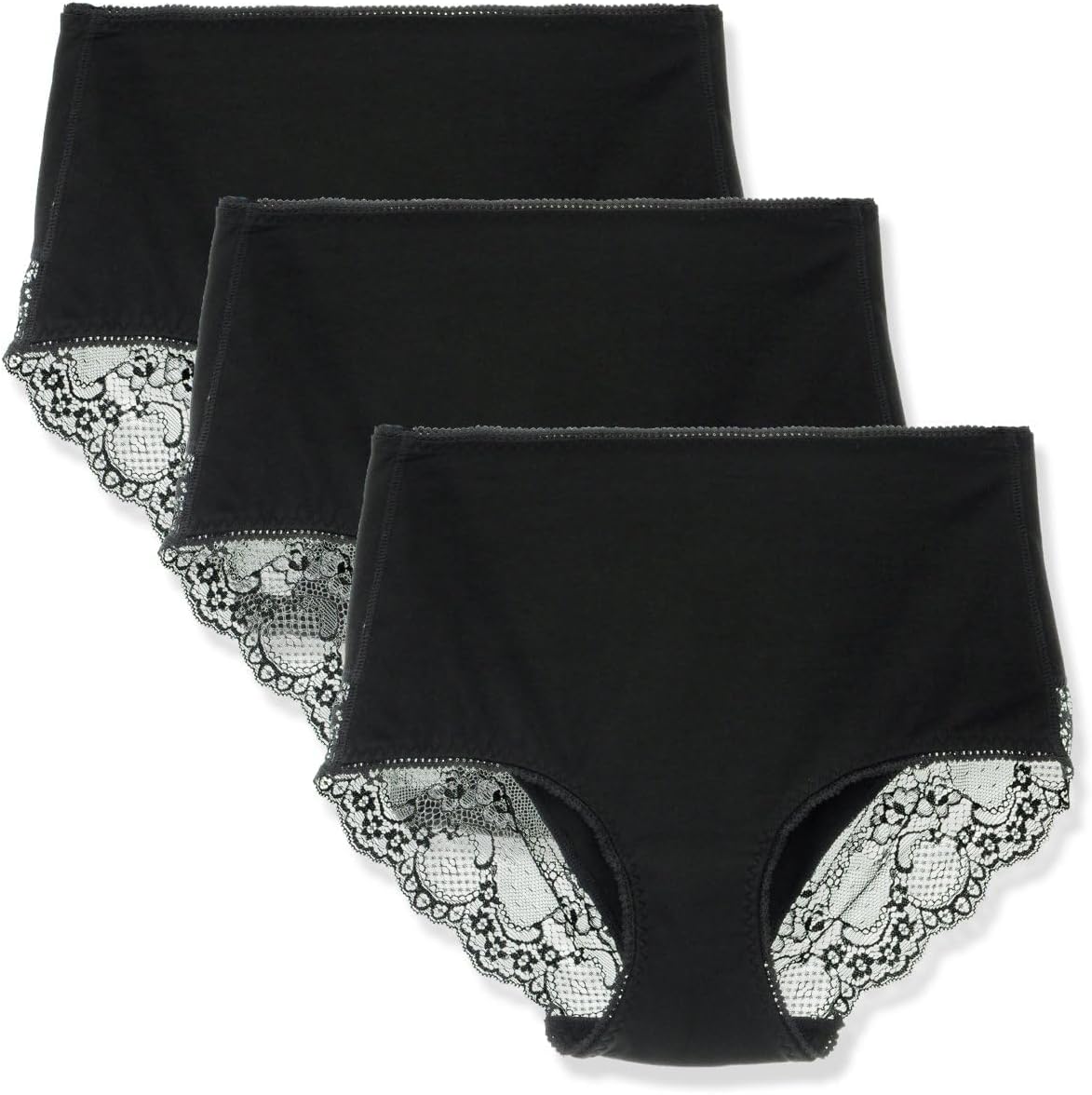 Women's 3 or 4 Pack Comfort Cotton Lace Coverage Full Rise Briefs Underwear XX-Large Black