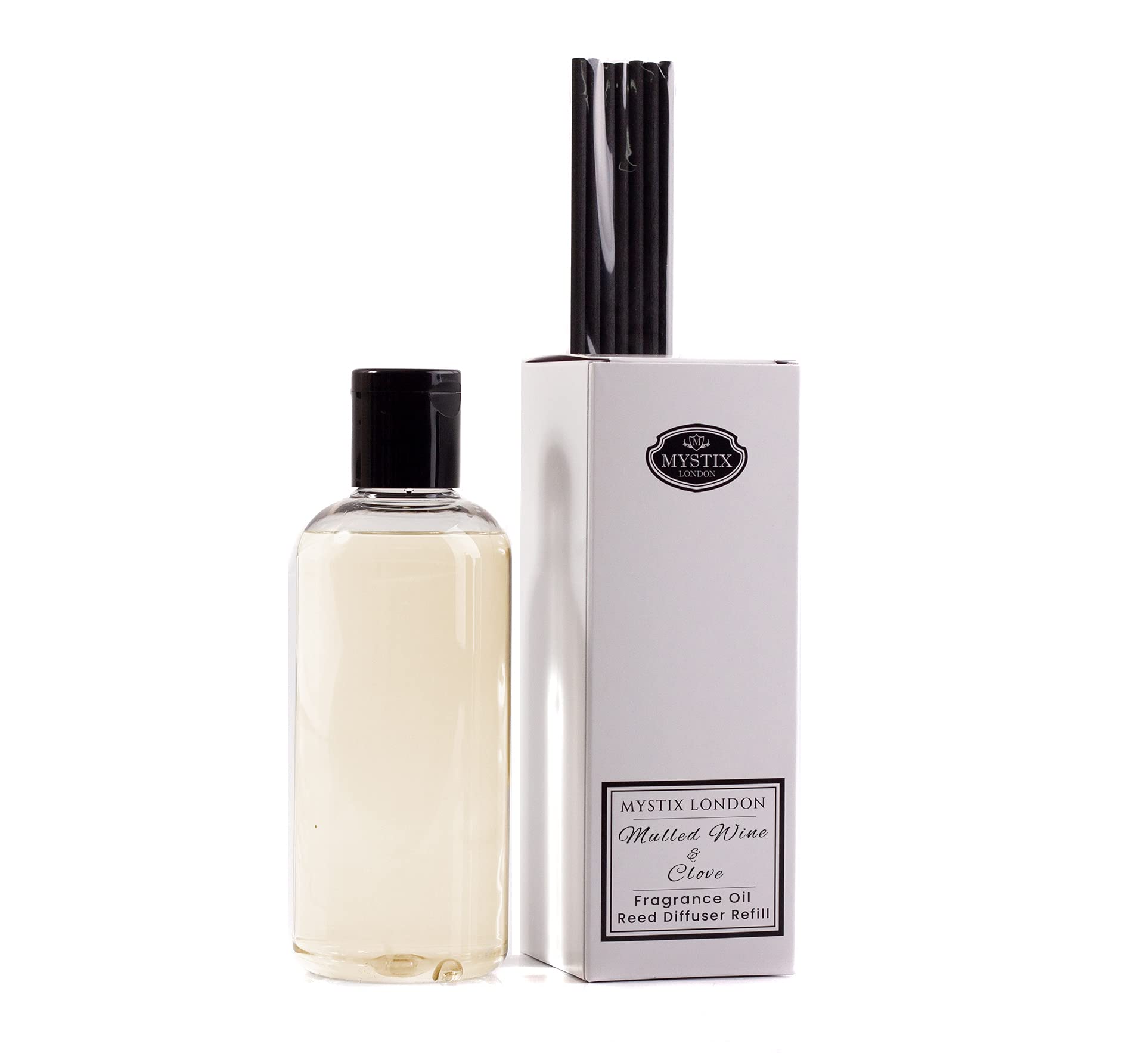 Mystix London Fragrance Oil Reed Diffuser | Mulled Wine & Clove Scent | Long-Lasting Festive Home Fragrance | Safe & Easy-to-Use Aroma Solution | 250ml Refill Bottle