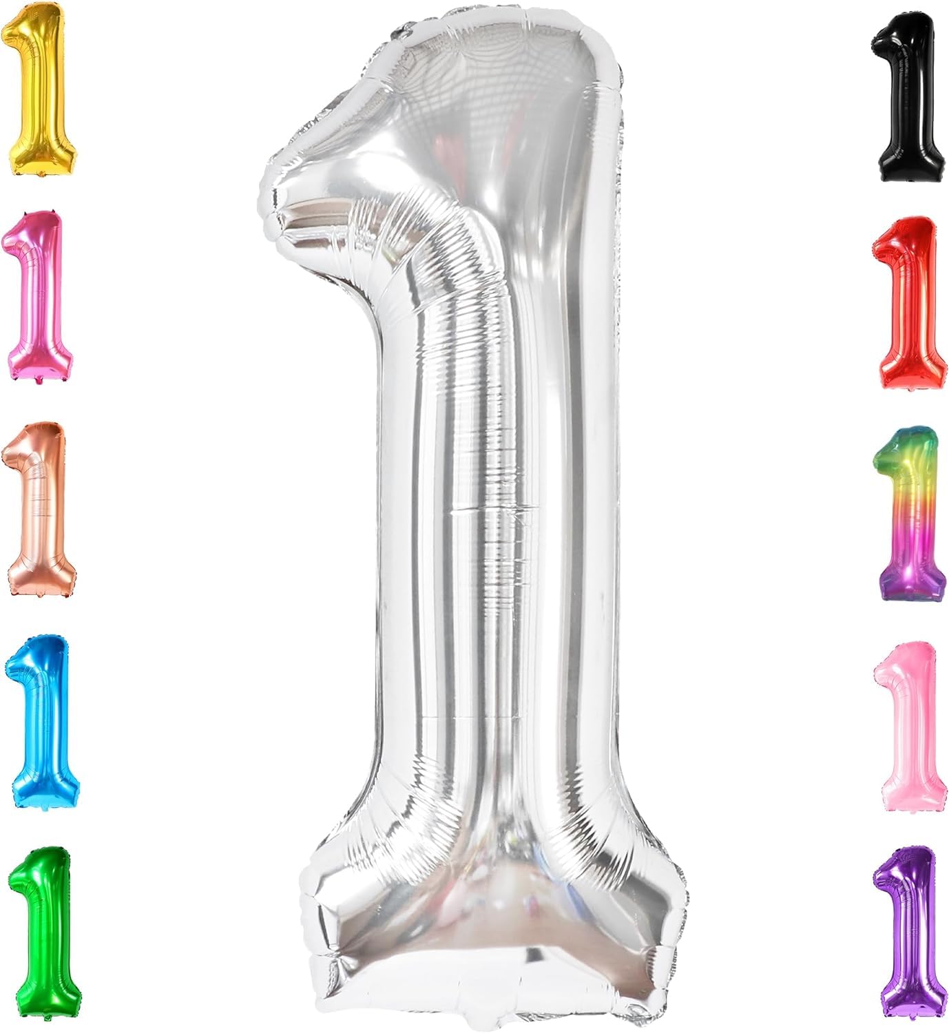 – Silver Number 1 Balloon for 1st Birthday - Large, 40 Inch | 1 Balloon for First Birthday Decorations | Number One Balloon Silver For Baby 1st Birthday Party | 1 Year Balloon For Anniversary, Birthday