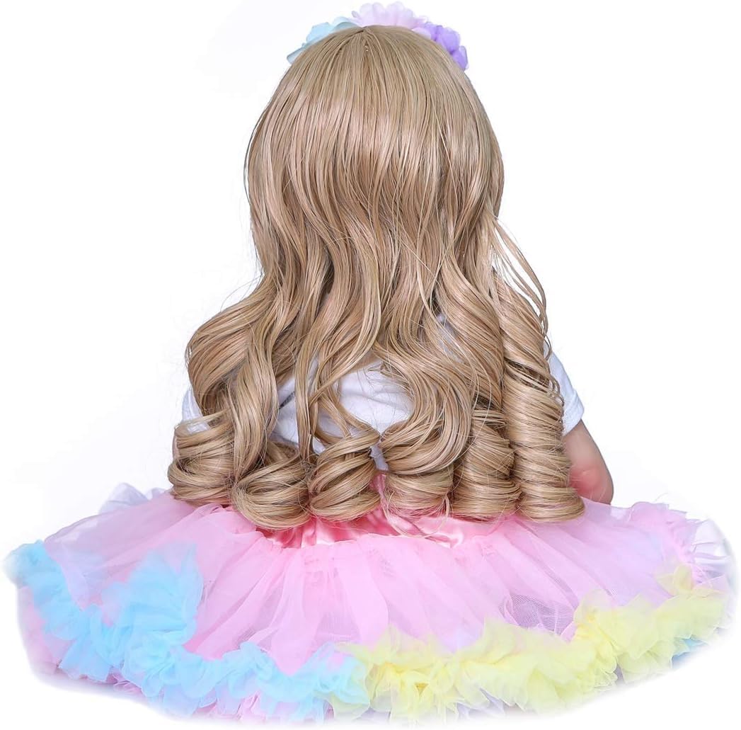 Lifelike Toddler Reborn Doll Girl 24 Inch Soft Vinyl Realistic Reborn Baby Dolls with Blonde Curly Hair Bebe Doll with Doll Accessories for Girls Boys Birthday Gift