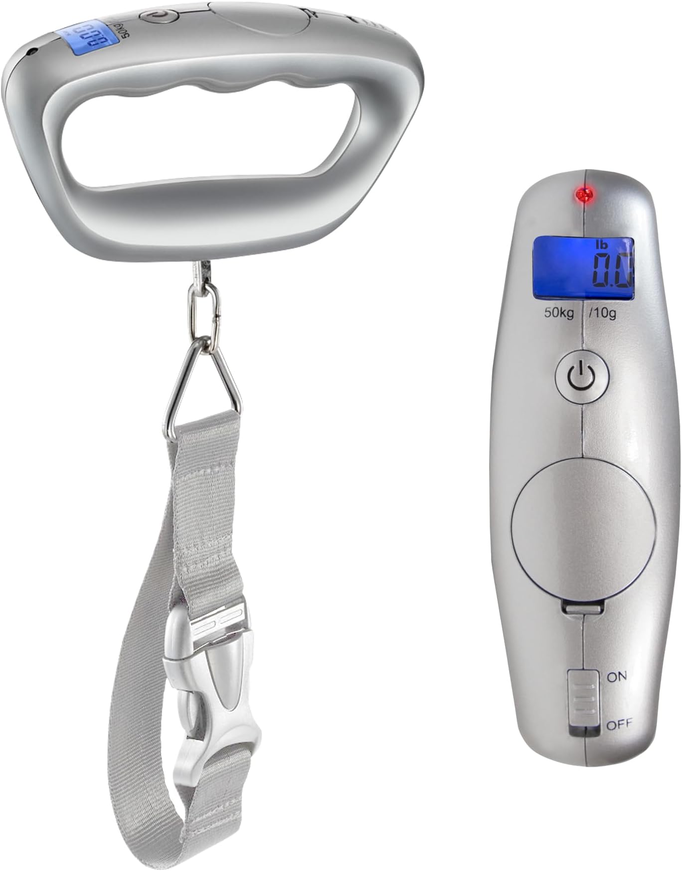 Smart Weigh Digital Portable Luggage Scale, 50kg /110lbs Capacity, with EZ Grip Handle, Travel Hanging Scale w/Strap, Bag Weight Gadget w/Tare Function for Suitcases, Batteries Included, Silver