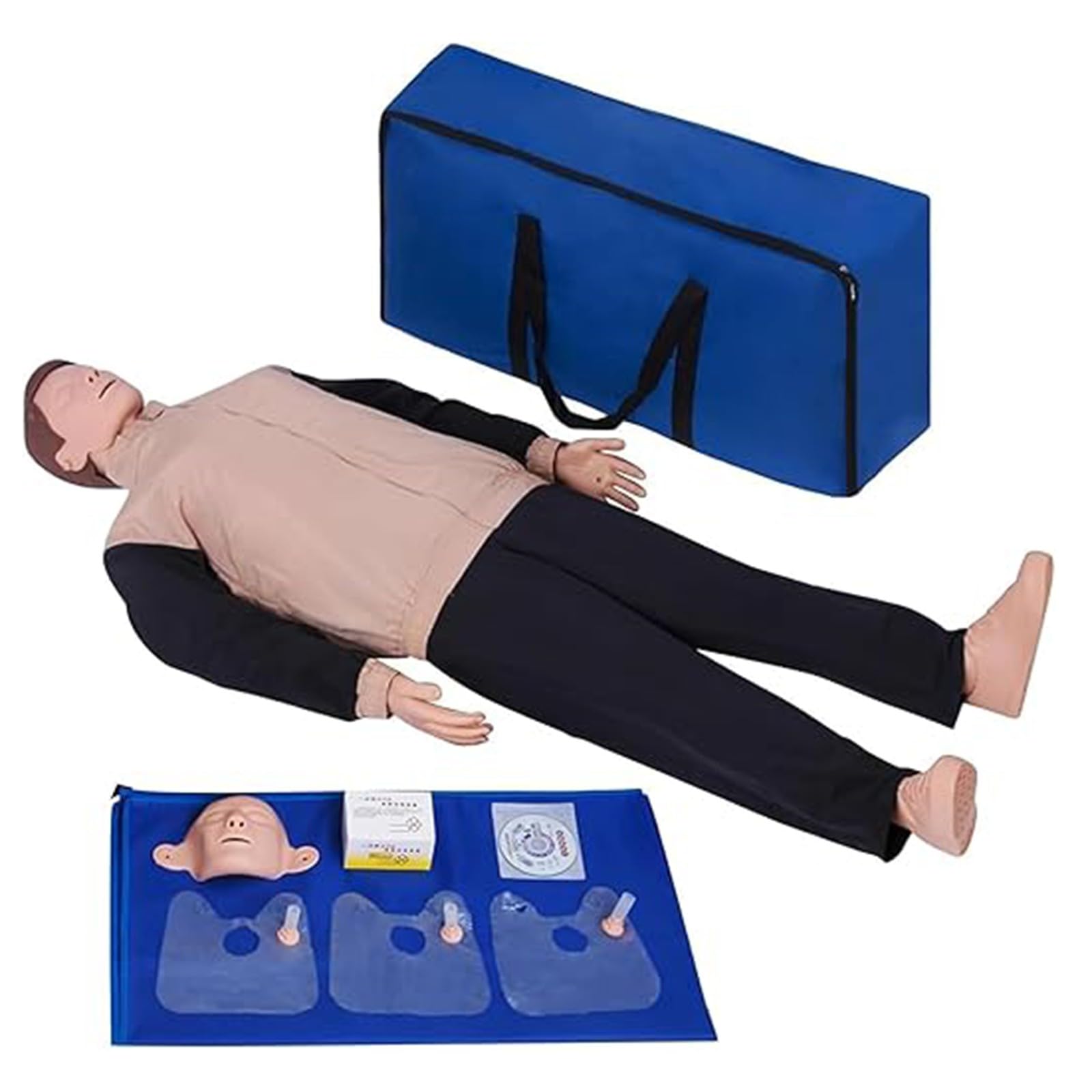 Mannequin de premiers secours avec kit de réanimation cardio-respiratoire (RCR) - Mannequin de sauvetage complet de 160 cm - Mannequin pédagogique pour la formation et les exercices A