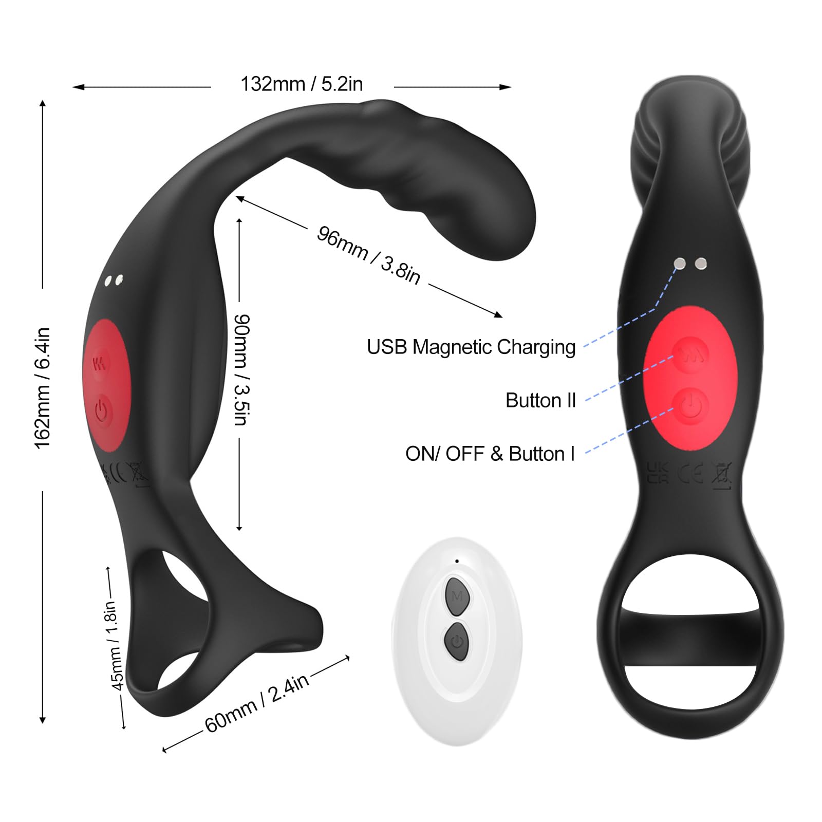 Massaggiatore, vibratore 4 in 1 (10 modalità di vibrazione), vibratore con anello vibrante e telecomando, plug anale