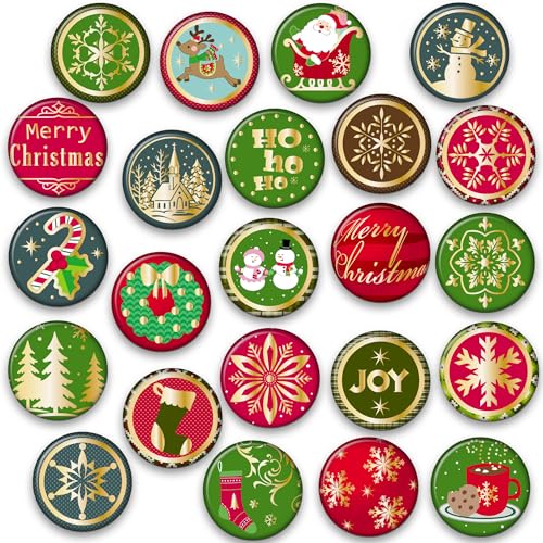 MORCART 30Pcs Christmas Fridge Magnet Refrigerator Magnetic Sticker, Home Office Locker Fridge Christmas Decorative Magnets Gift for Family and Friend (Round)