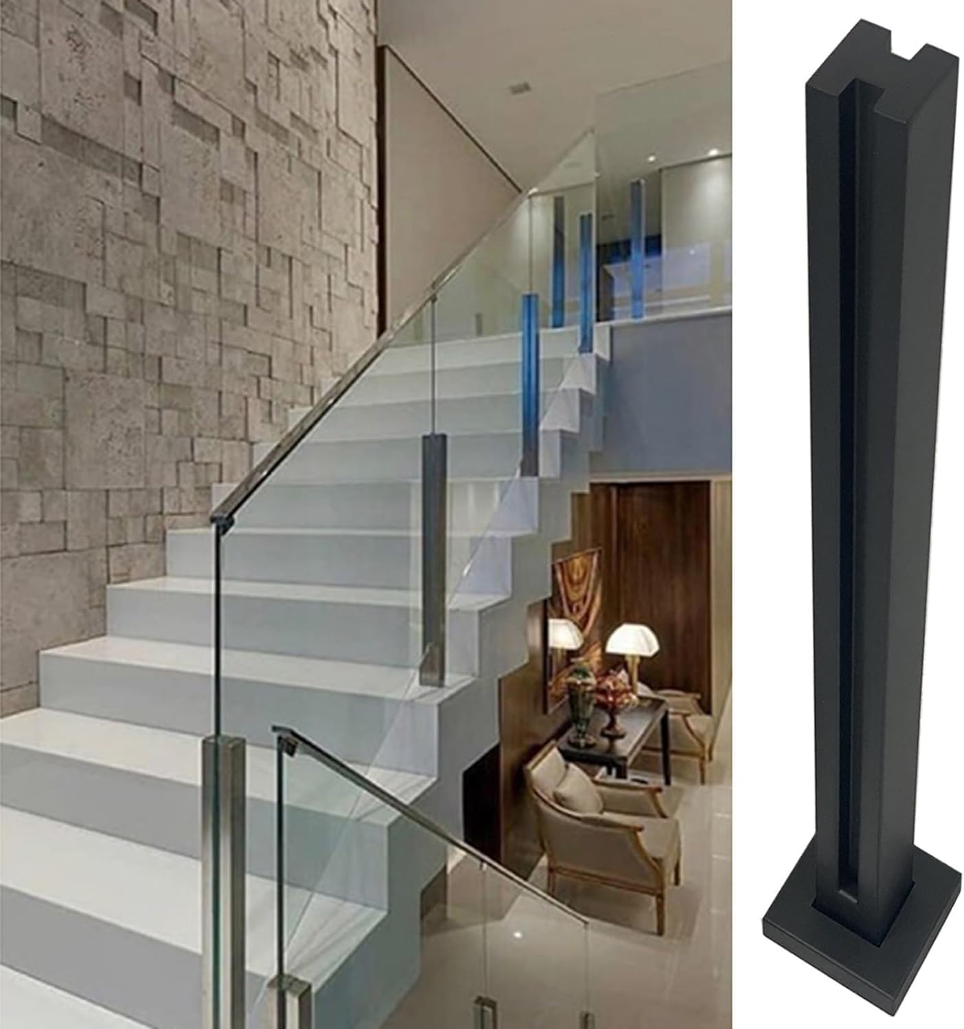 Garde-corps en verre sécurisé avec poteau de balustrade noir à fente 135 cm