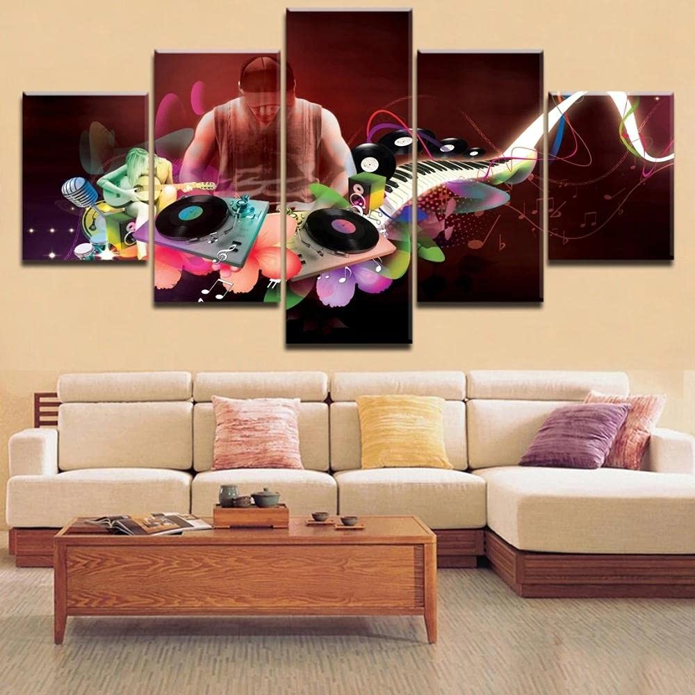 MPPSU Manifesto Di Musica Elettronica DJ Artistico Astratto 5 Pezzi HD Modulari Canvas Quadri Decorazioni Per La Casa Stampe Su Tela Poster Quadri Moderni Soggiorno Quadro Moderno Camera Da Letto
