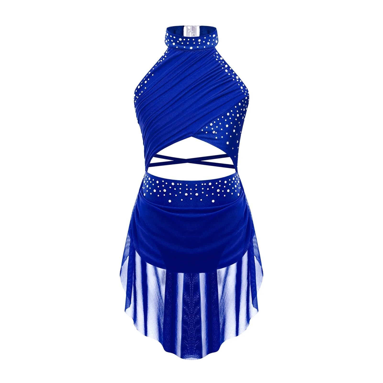 Maillot patinaje artistico Traje de baile lírico moderno for niñas, vestido de Ballet, gimnasia, patinaje sobre hielo, tutú de leotardo de malla transparente con espalda descubierta for niños(Blue,6)
