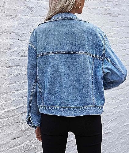 SOMTHRON Women's Oversized Denim Jacket Long Sleeve Button Down Washed Spring Autumn Jean Trucker Coat Outwear3