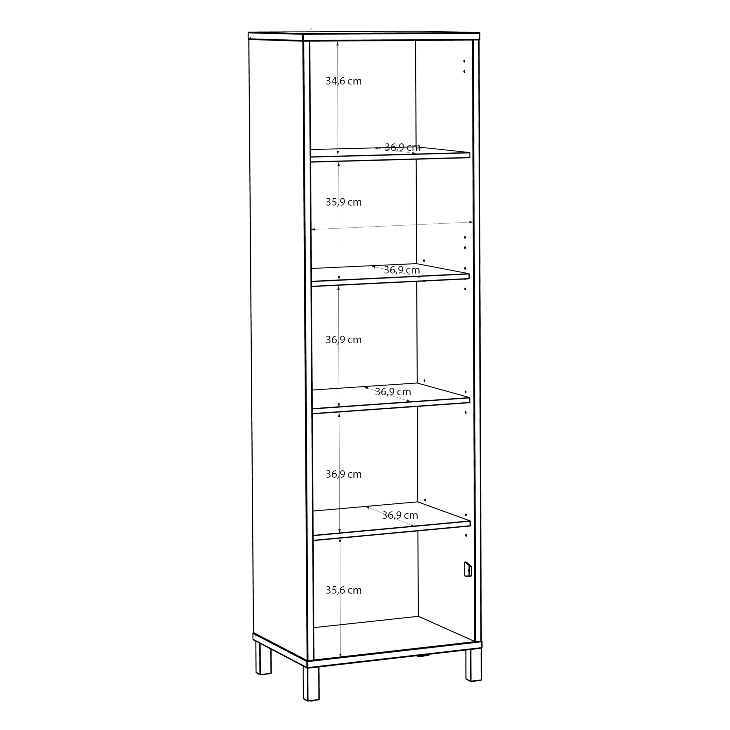 Forte SKELBIT Schrank 60, schmaler Schrank im Boho-Stil, 1-türig, Mehrzweckschrank, Holzwerkstoff, Flur, Wohnzimmer, Elegancia Eiche Holzdekor|Technorattan, 59,8 mc breit x 200,9 cm hoch x 42 cm tief