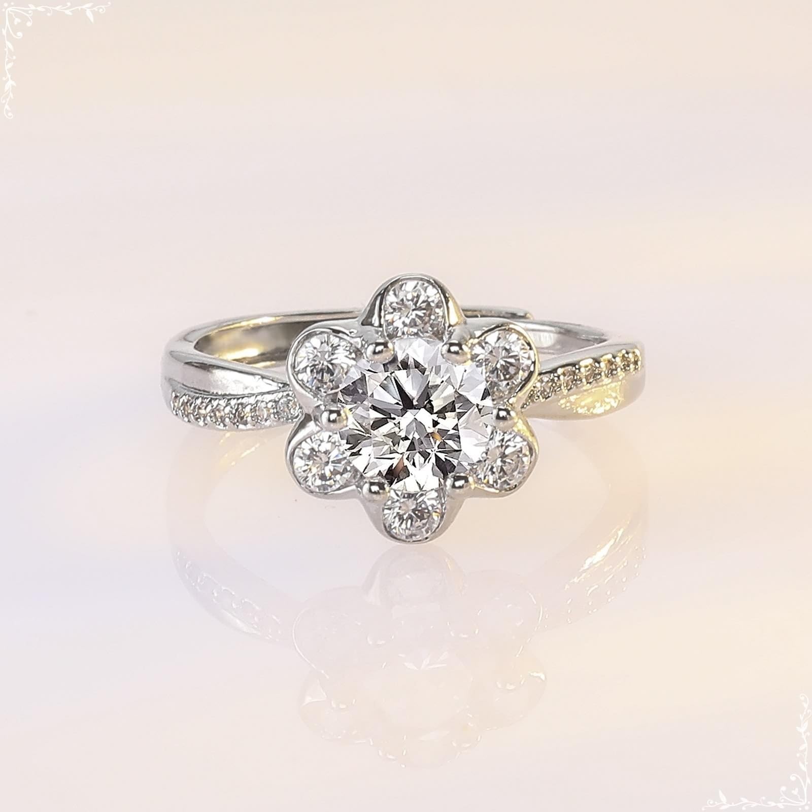 Wycian Pierścionek Moissanite dla kobiet pierścionki zaręczynowe białe złoto 18K kwiat z cyrkonią rozmiar H 1/2 moda dla siostry rocznica biżuteria