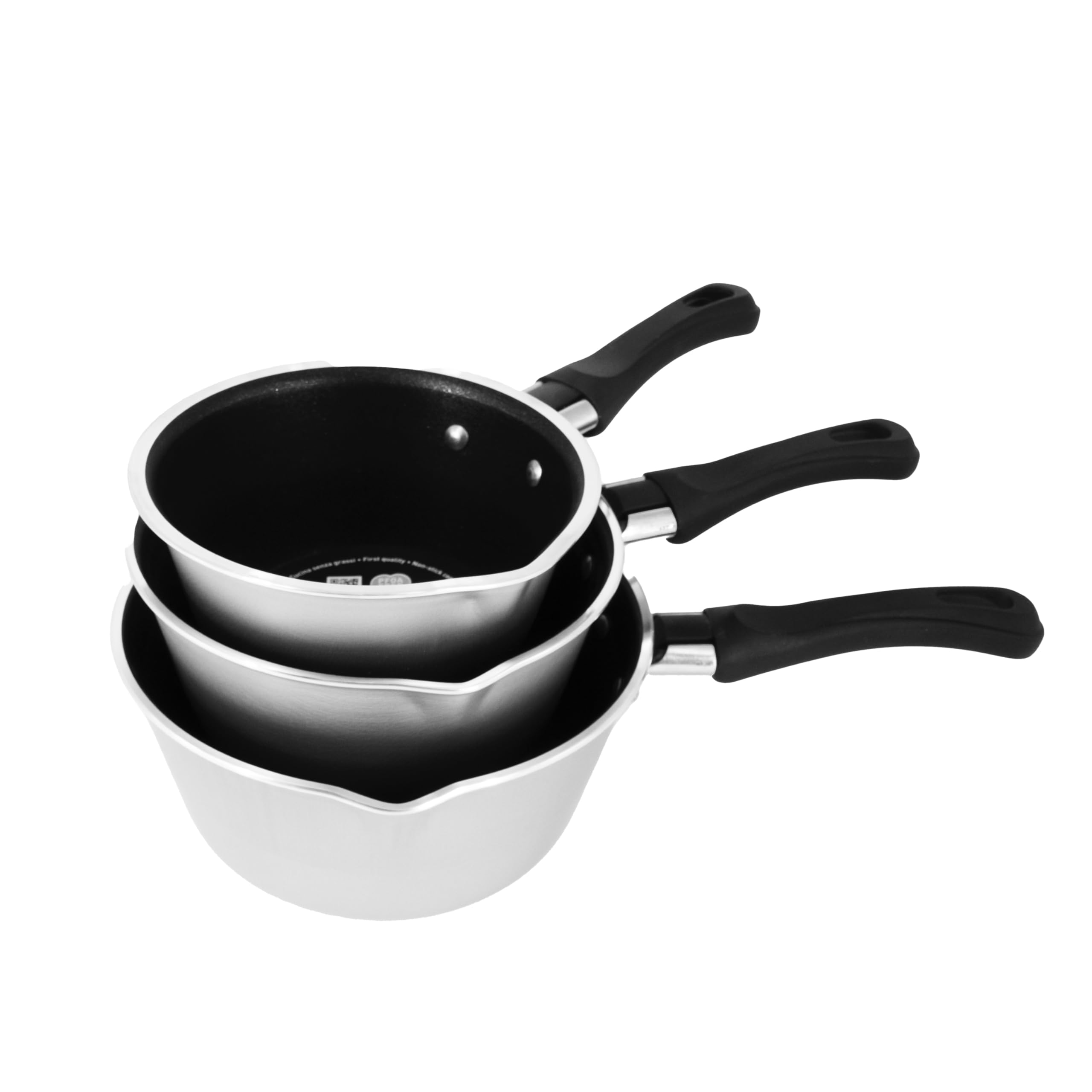 Zanetti, Tris of Non-Stick Conical Casseroles, Diameter 12 cm, 14 cm, 16 cm, Saucepans with Spout, Made in Italy