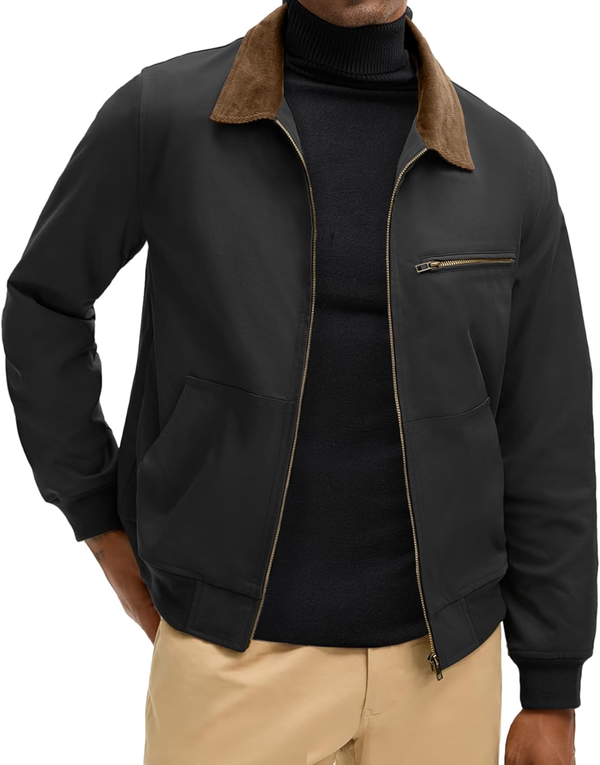 HOTake Men's Bomber Jacket Cotton Lightweight Casual Jacket with Corduroy Collar - Image 8