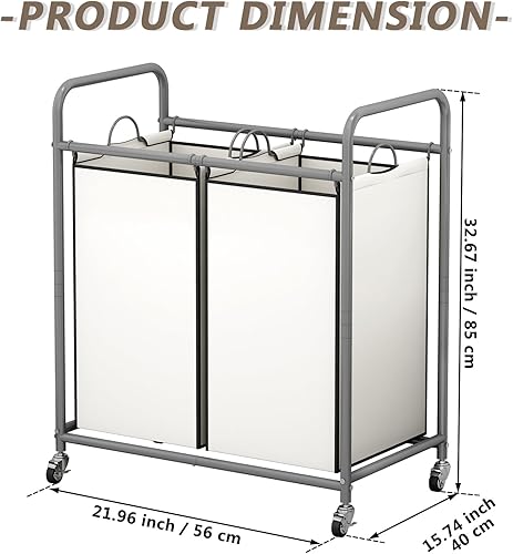 Miniatura 5 de Cesta clasificadora de ropa sucia con 2 bolsas enrollables extraíbles para almacenamiento de ropa, beige (2 bolsas, beige)