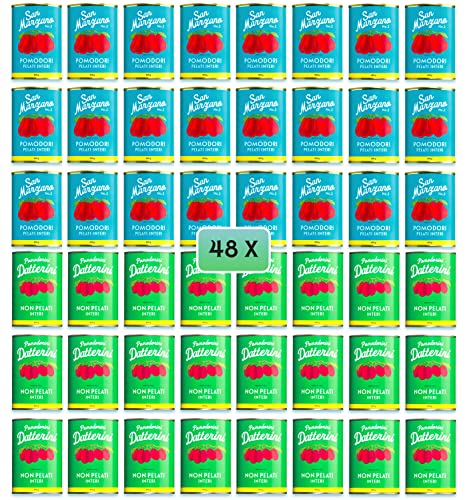 Sapor Design SAN MARZANO Tomaten aus Italien | Die besten Tomaten der Welt im Set | Dosentomaten, San Marzanos | Viele Varianten (San Marzano + Datterini (Türkis-grün), 48 Dosen) Cover
