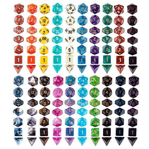 Coyeekn DND Dice Set, 20 x 7 (140 Pieces) Polyhedron Dice 20 Colors Dice for Dungeons and Dragons DND RPG MTG Table Games D4 D8 D10 D12 D20 with 1 Large Flannel Bag