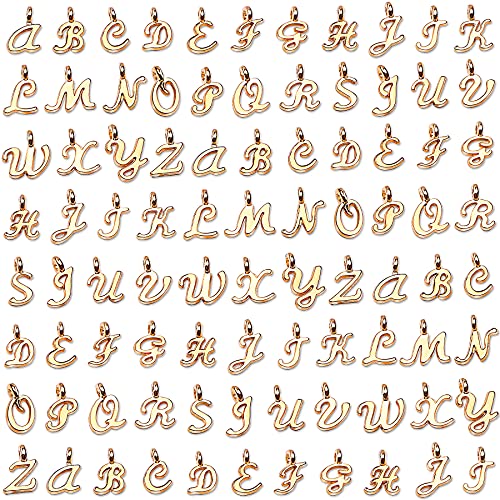 SANNIX 156Pcs/6 Sets Gold Letter Charms with 200Pcs Open Jump Rings for Jewelry Making, Alphabet A-Z Pendants for DIY Bracelet Necklace Craft Projects