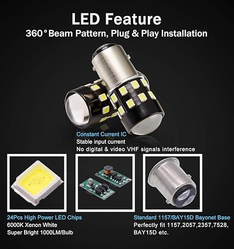 Miniatura 3 de Bombillas LED BAY15D superbrillantes 1157 2057 2357 7528 BAY15D 6000K xenón blanco 24-SMD LED chipsets con proyector para luces de marcha atrás de