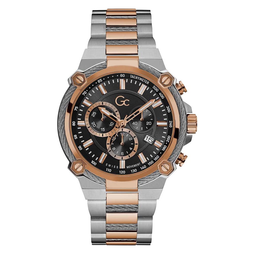 GC-UK GUESS Stainless Steel Men Collection Analog Watch For Gents-Y24002G2Mf, Band Color-Rose Gold, Dial Color-Multicolour