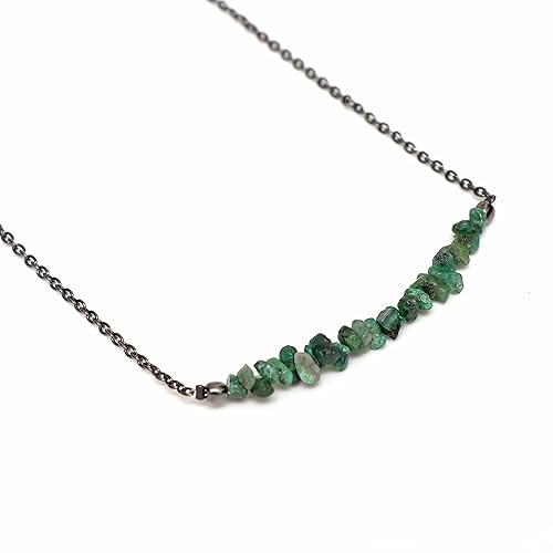 Miniatura 3 de Gempires Natural Emerald Chips Bar Necklace, Energy Healing Crystals, Gift for Her, Gemstone Jewelry 18 inch (Emerald)