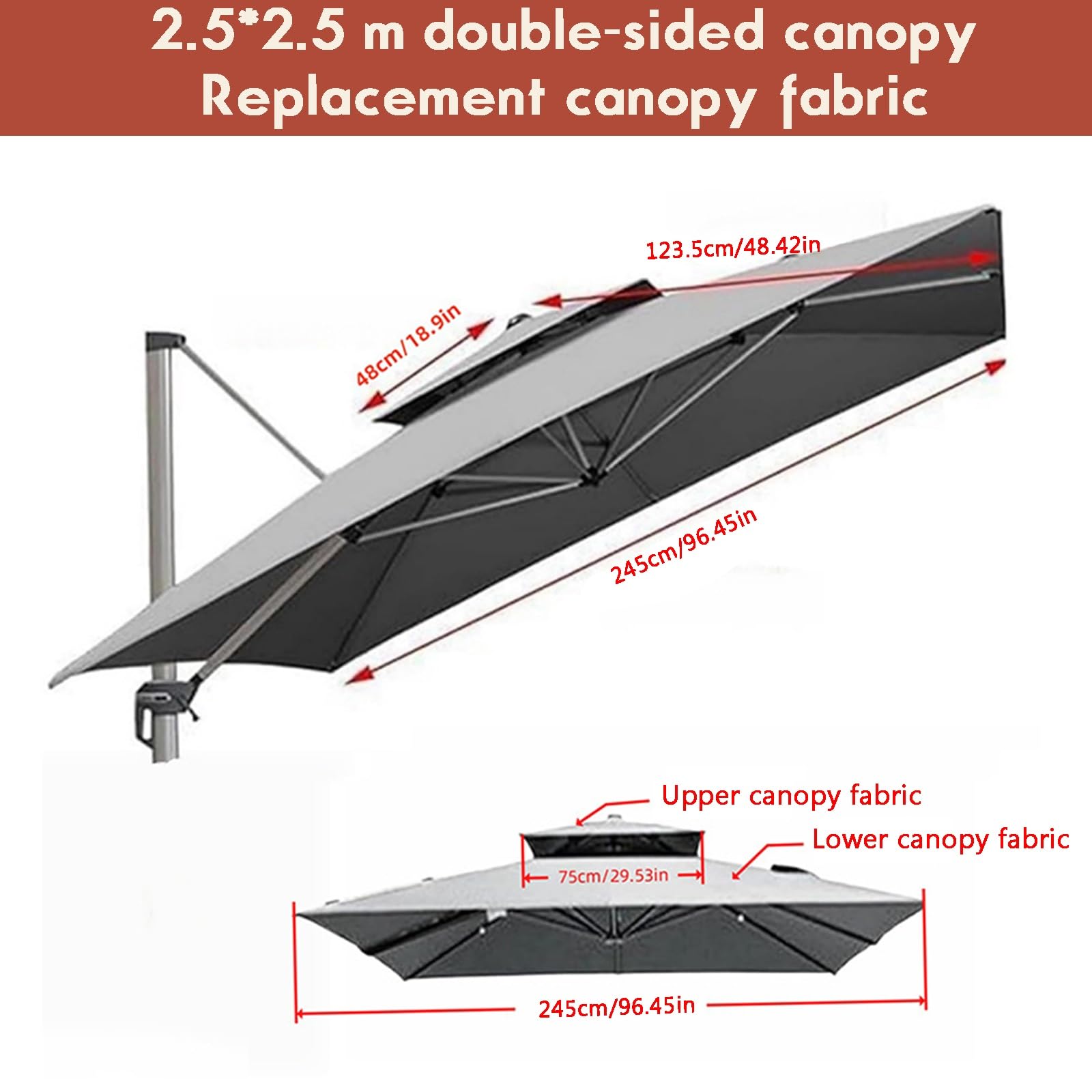 Zapasowy baldachim do parasola na wsporniku kwadratowym, poliester, górna część parasola tarasowego, rama nie wchodzi w skład zestawu 1 szt.(Beige,8x8ft)