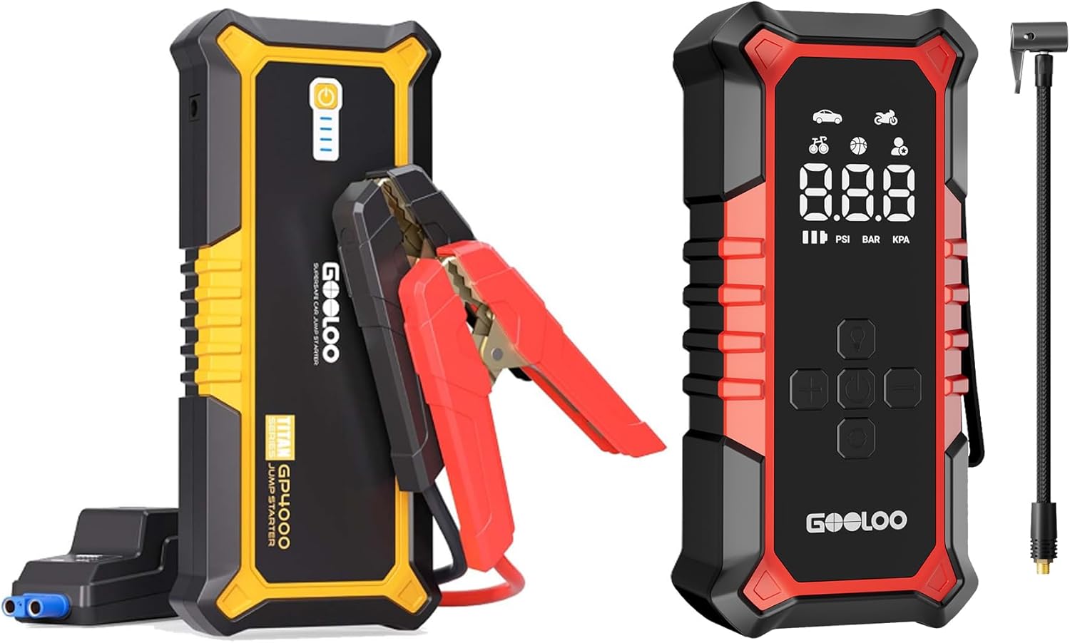 GOOLOO GP4000 Jump Starter 4000A Peak Car Starter& GOOLOO A6 Gear Tire Inflator Portable Air Compressor 160PSI Cordless 