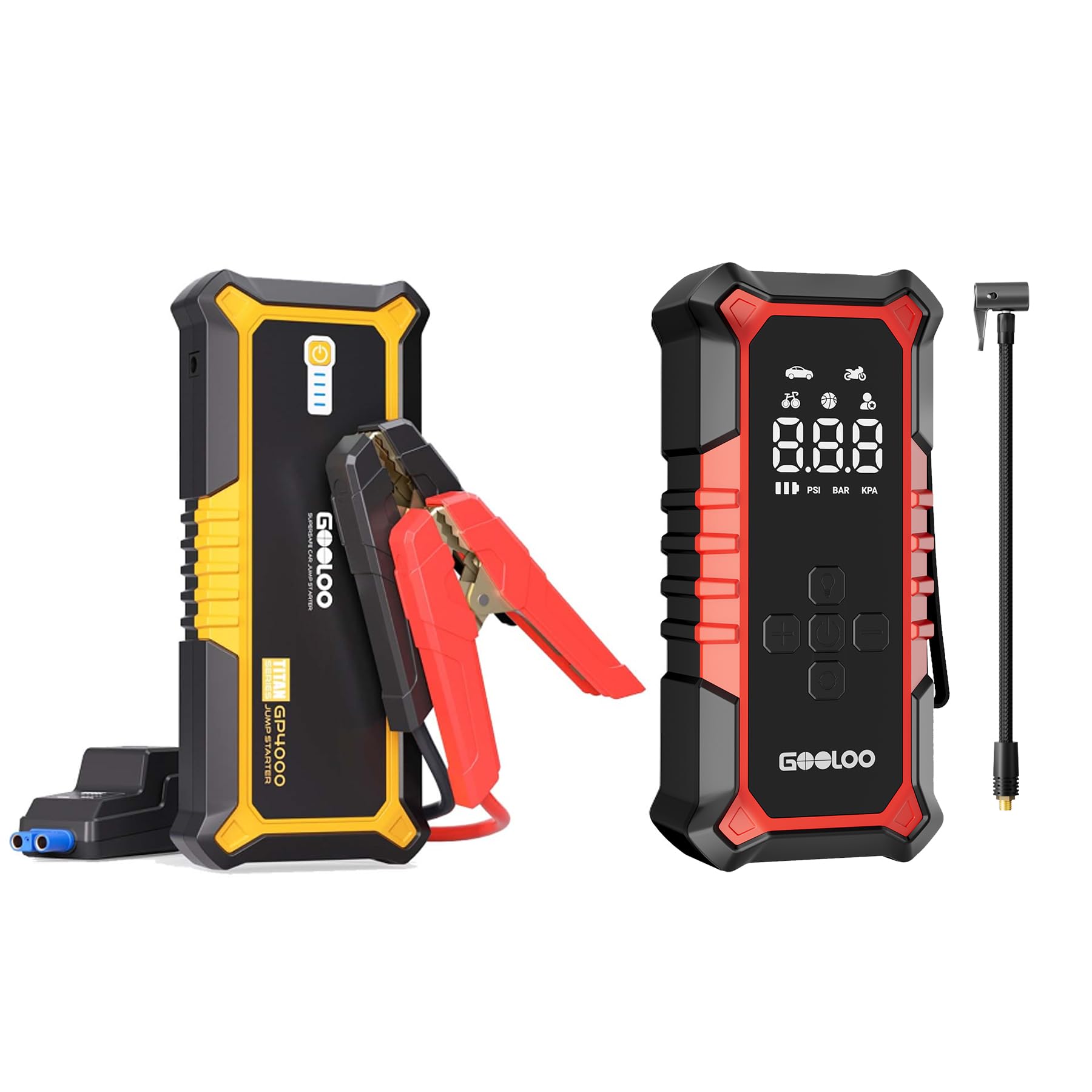 GOOLOO GP4000 Starthilfe Powerbank, 4000A Auto Starthilfe & A6 Gear Elektrische Luftpumpe 160PSI