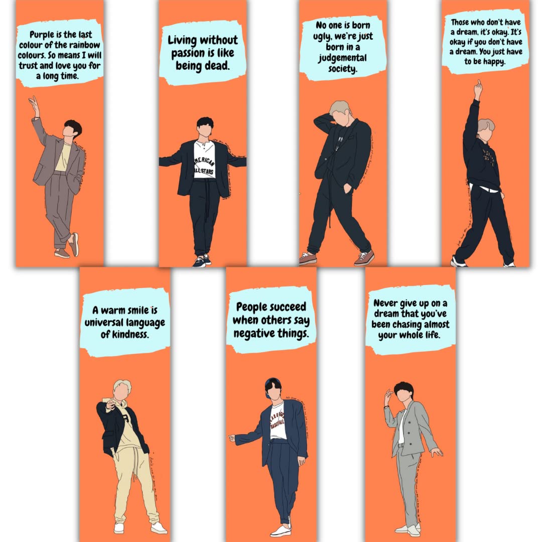BTS Vector Bookmarks for K-pop Fans, Digital Printed on 300GSM Sheet - Pack of 7 |