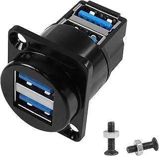 QIANRENON Dual USB 3.0 Panel Mount 90° Angle Adapter 5Gbps USB3.0 2 Female to 2 Female Right Angle Connector Mount Socket Dual USB3.0 Data Transfer and Charging, Extended Extension 2 USB3.0 Port