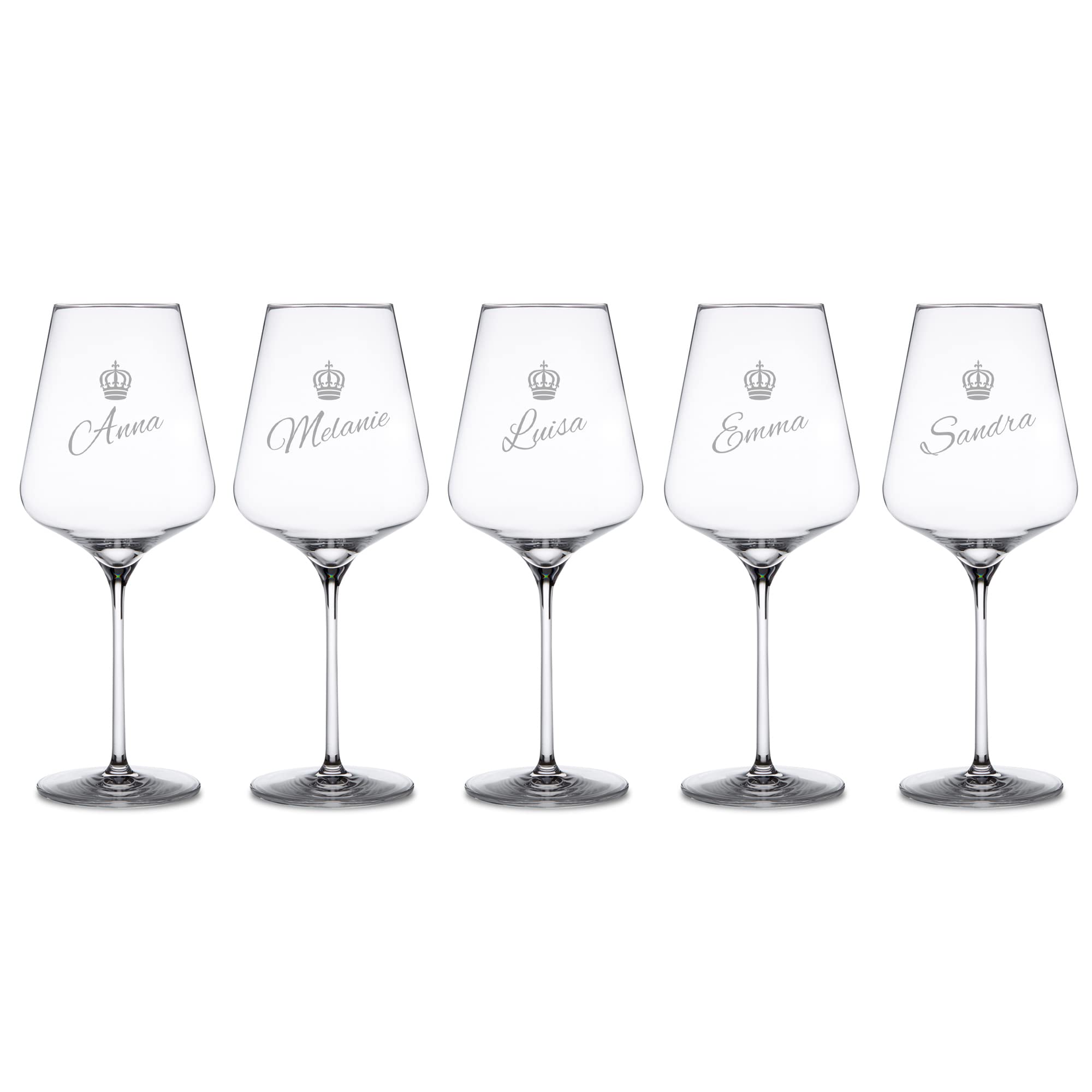 AMAVEL Juego de 5 copas de vino con grabado personalizado, regalo para amigos y amantes del vino, 500 ml