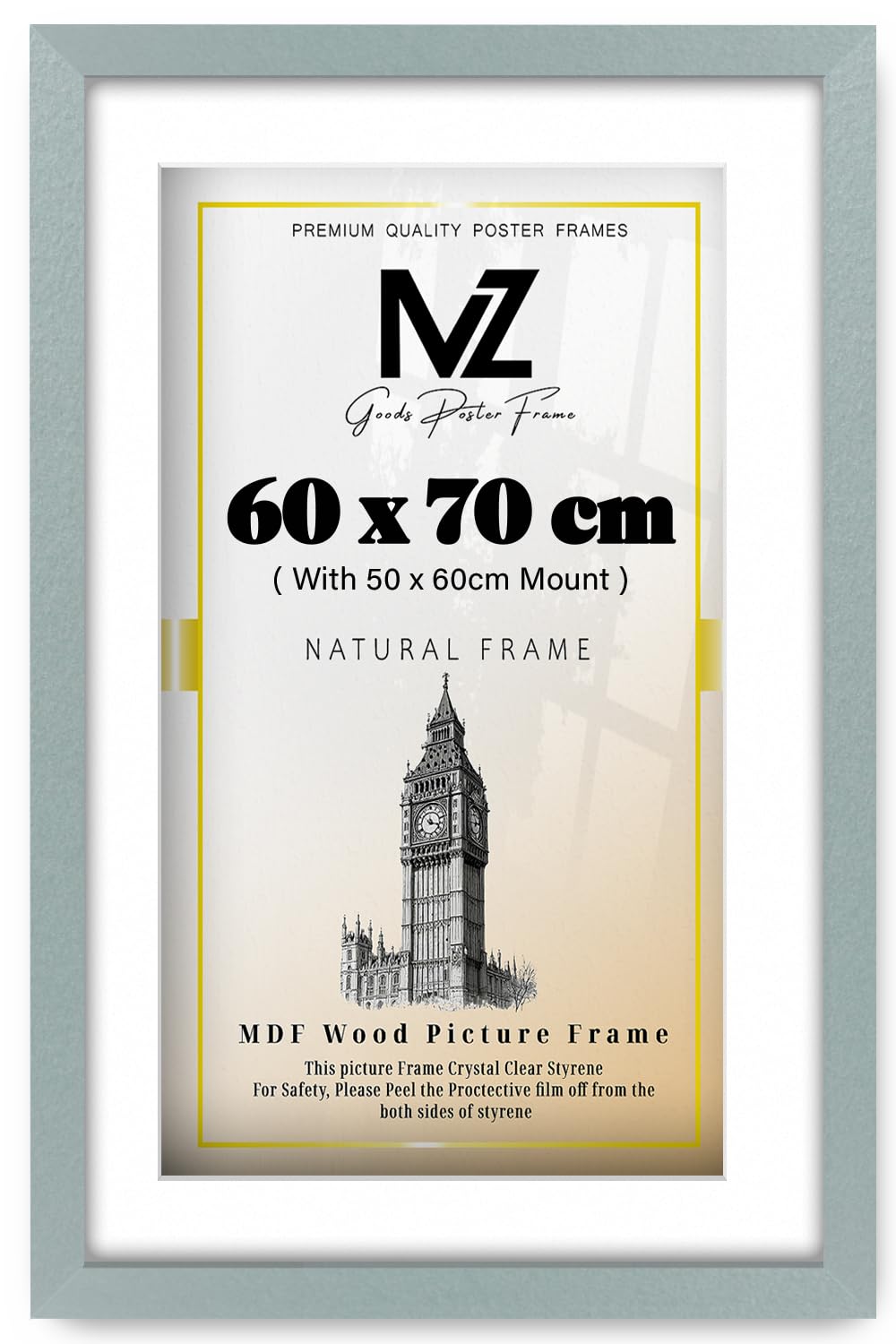 MZ GOODS | MDF Artistic Home Décor Frame (60 x 70 cm) with 60 x 50 cm White Mount Elegant Hanging | 28 x 24 Diploma, Award, Photo, Modern Picture Frame [ Silver ]