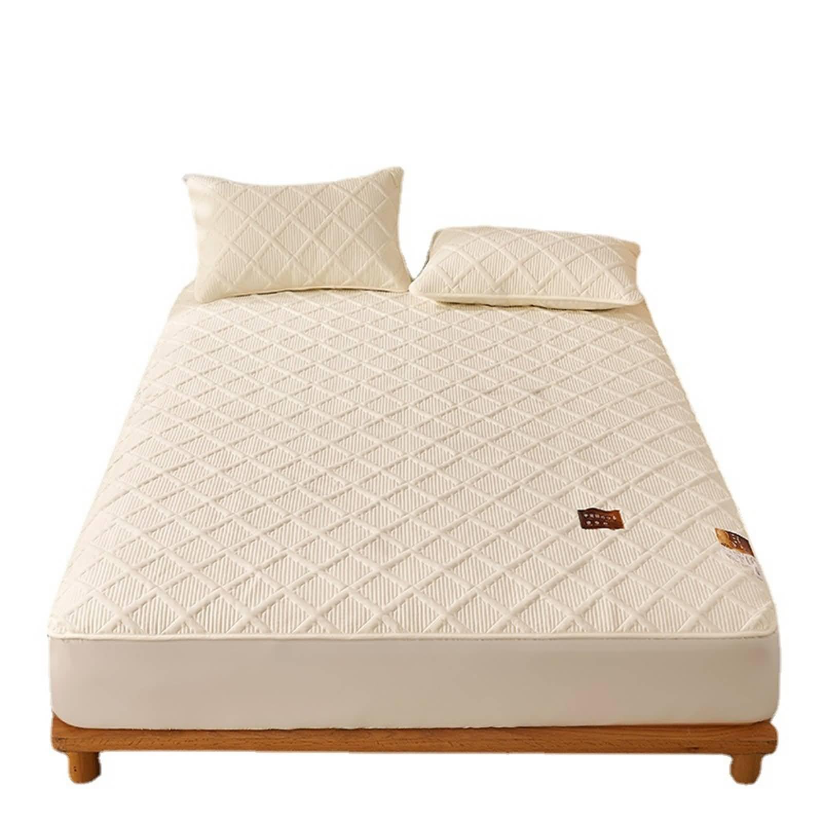 Elastisches Spannbettlaken Baumwolle, Einfarbige Farbe mit Kariertem Muster, 120 x 200 cm, Spannbettlaken Beige Weiß