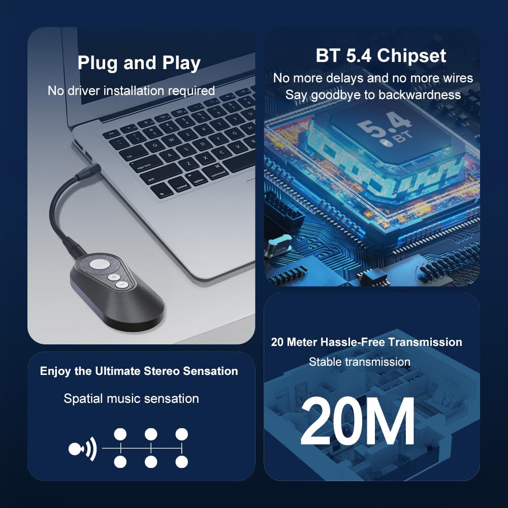 docooler Adattatore audio ad alta fedeltà, potente capacità di connessione a bassa latenza, interfaccia da 3,5 mm USB tipo C, trasmissione stabile a lunga distanza, ampiamente applicabile